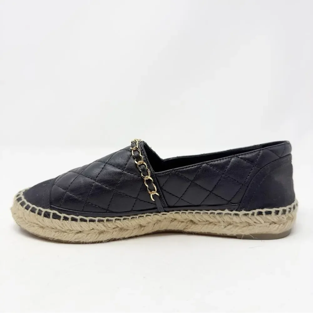 Chanel Lambskin CC Quilted Chain Espadrilles Womens Size 38